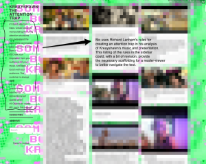 Image of Mo Wilson's tumblr project page with the images blurred out so that the reader can clearly see the rules for creating an attention trap on the left side of the screen.