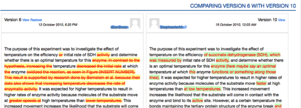 Click to zoom in and view side-by-side comparisons of different versions of a wiki report.